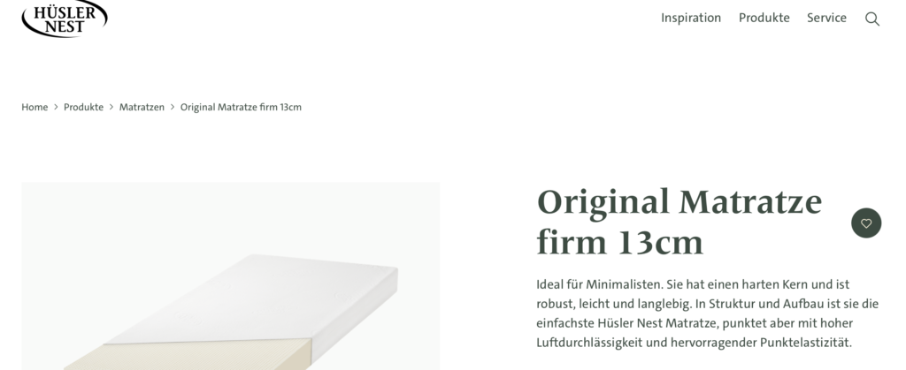 Hüsler Nest Matratze firm Produkttexte 